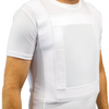White compression concealable shirt worn by a person on a white background