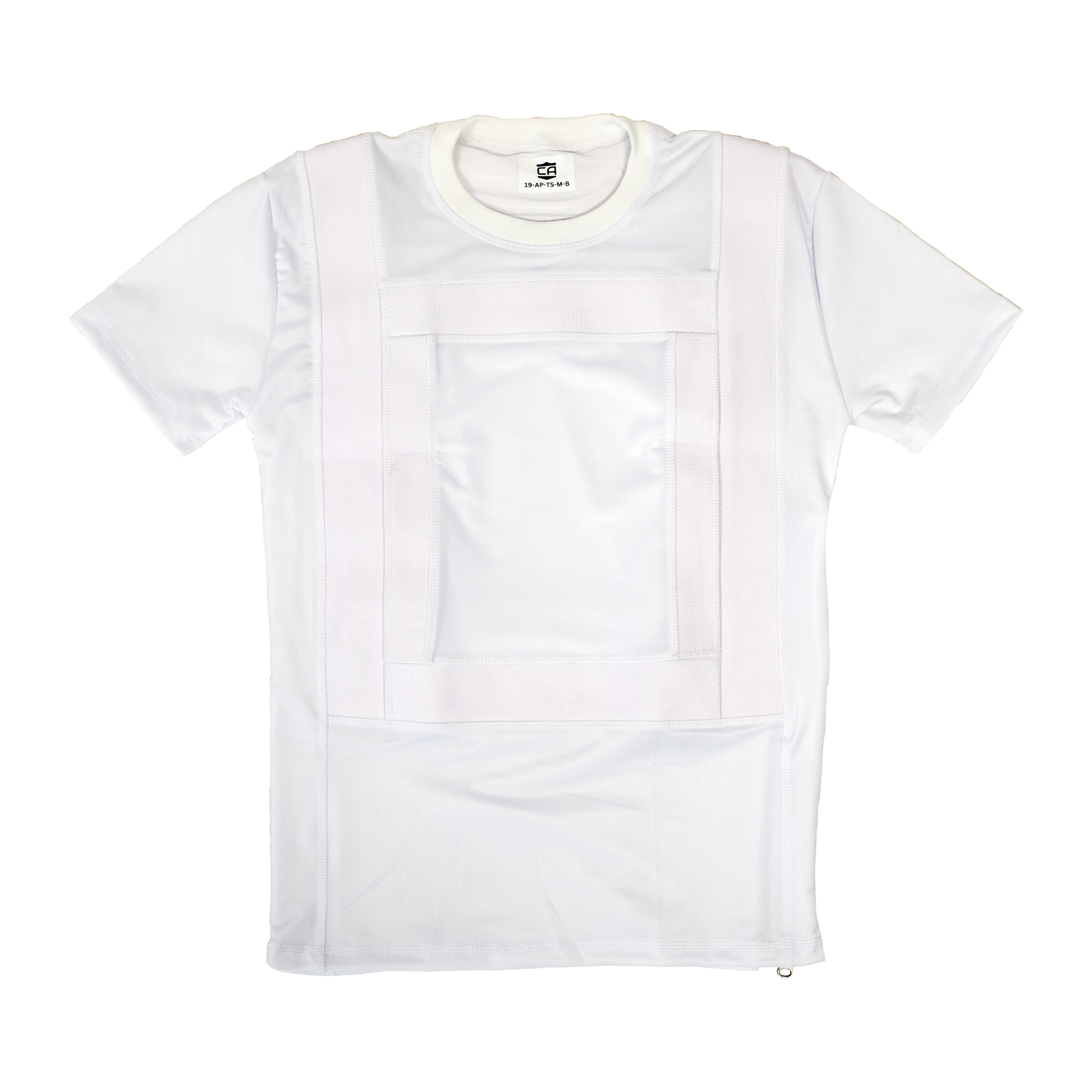 White compression t-shirt on a white background