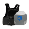 Black M.O.D. carrier with two SAPI cut steel body armor plates with protective PolyShield anti-spall coating