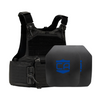 Black M.O.D. carrier with two SAPI cut steel body armor plates with standard coating