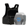 Black M.O.D. carrier with shooters & SAPI cut steel body armor plates with protective PolyShield anti-spall coating