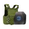 Green M.O.D. carrier with shooters & SAPI cut steel body armor plates with Standard Coating