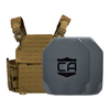 Brown Recon Tactical carrier with two AV2 SAPI cut steel plates featuring protective PolyShield Spall Coating