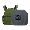 Green Recon Tactical carrier with two AV2 SAPI cut steel plates featuring protective PolyShield Spall Coating