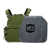 Green Recon Tactical carrier with a AV2 shooters & SAPI cut steel plates featuring protective PolyShield Spall Coating