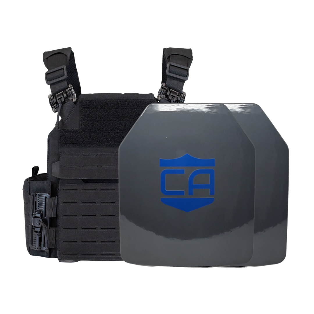Black recon tactical carrier with two SAPI cut HX speed plates