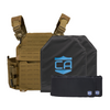 Tan recon tactical carrier with two SAPI cut CaliberX Soft Armor panels with soft armor sides