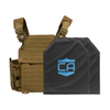 Tan recon tactical carrier with two SAPI cut CaliberX Soft Armor panels