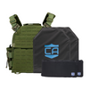 Green recon tactical carrier with two SAPI cut CaliberX Soft Armor panels and soft side armor