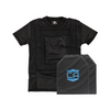 Black t-shirt and black soft armor panels with a "CA" logo on a white background
