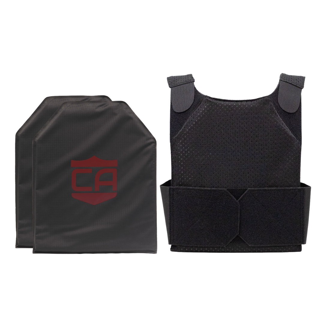 Black Gray Man Soft armor package jersy mesh concealable carrier with a pair of CaliberX Core Level IIIA soft armor panels
