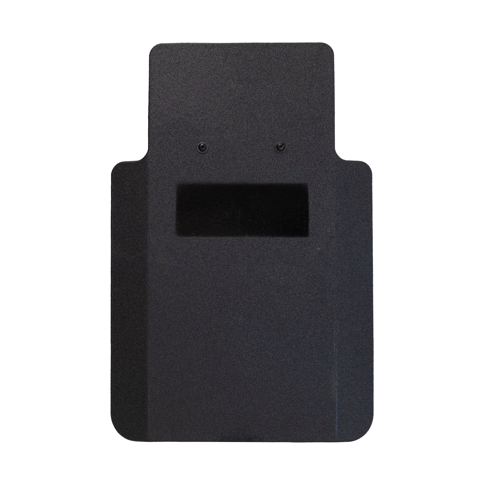 Front of black 20" x 30" Caliber Armor Pistol rated Level IIIA HG2 Ballistic Shield on a white background