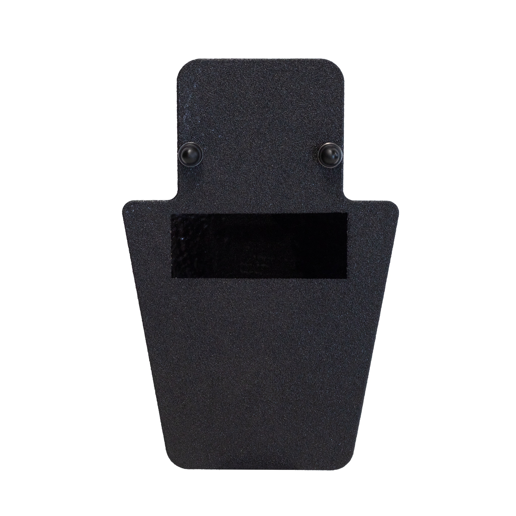 Front of black 12" x 18" Caliber Armor Rifle rated Level III+ RF2 Ballistic Shield with VL handle on a white background