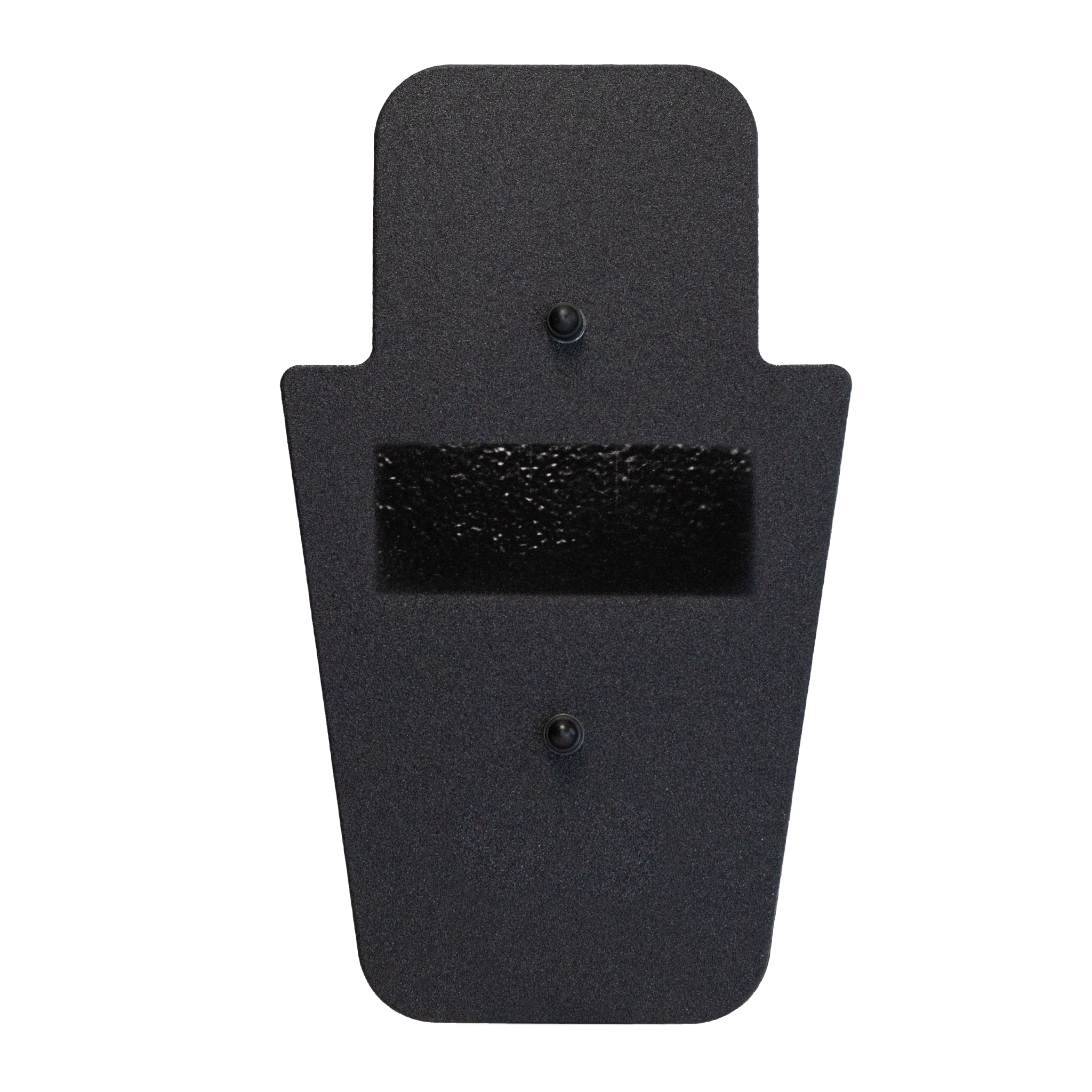 Front of black 15" x 25" Caliber Armor Rifle rated Level III+ RF2 Ballistic Shield with fixed SL handle in the center on a white background