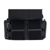 Black carrier with placard lifted showing the carriers' velcro waist adjustment and elastic quick detach tubes