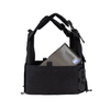 black cummerbund that velcros open to accept soft body armor panels, shown with a panel being inserted