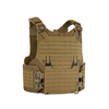 Tan body armor plate carrier with tubes on a white background