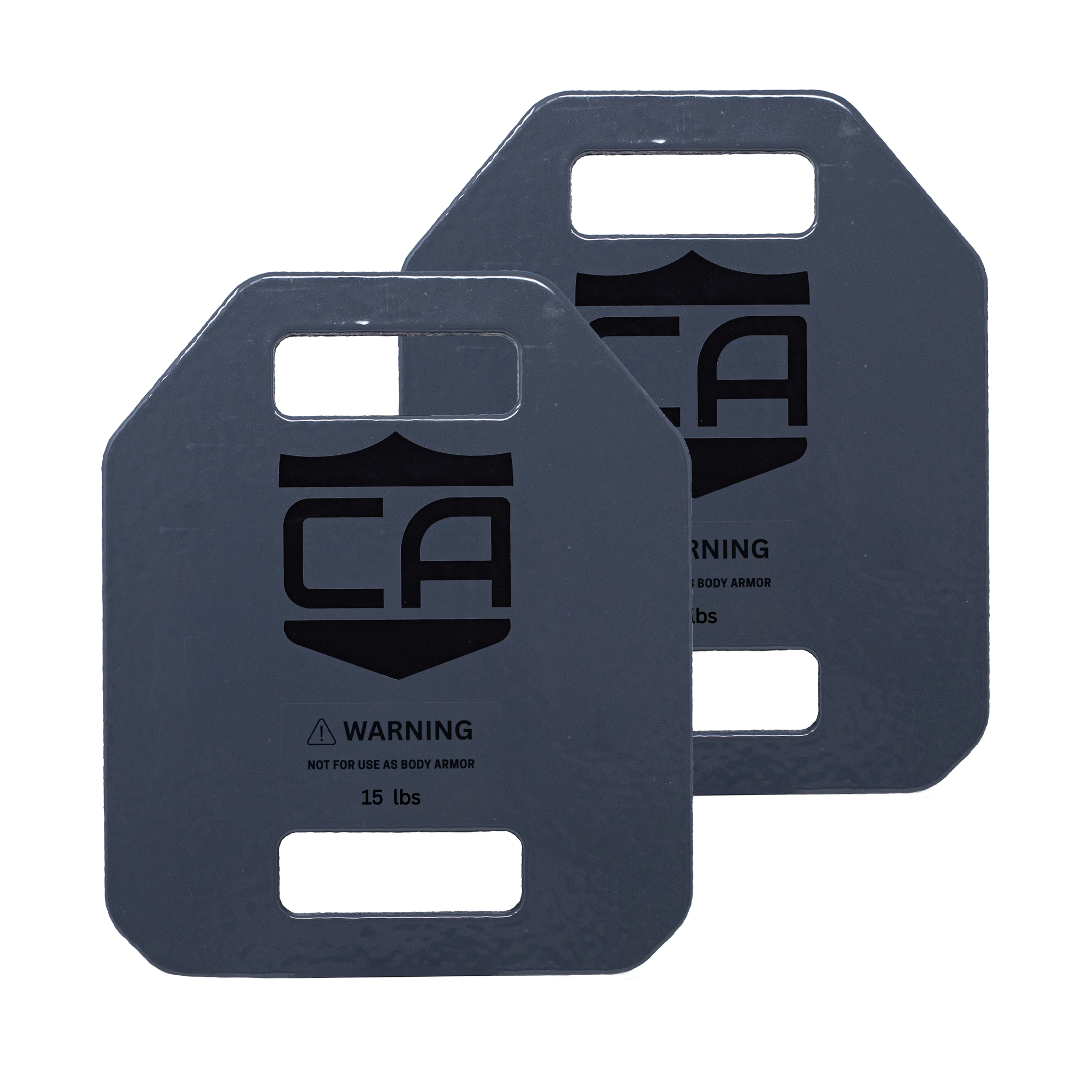 pair of grey weighted training plates weighing 15 pounds a piece