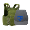 Green M.O.D. carrier with two shooters cut UHMWPE Maritime plates with waterproof coating