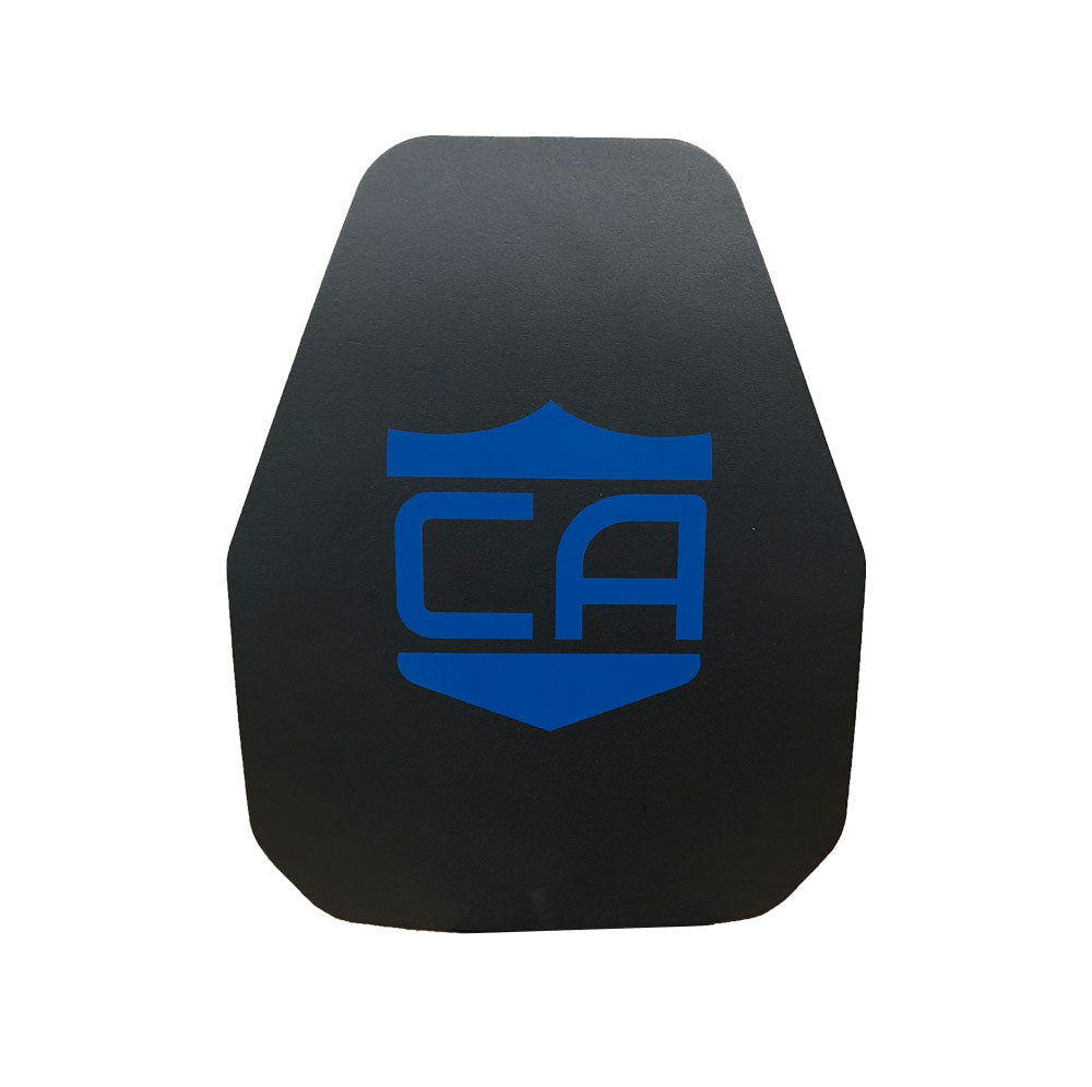 front view of the ar550 iii plus multi-curve body armor shooters cut with regular black coating on a white background