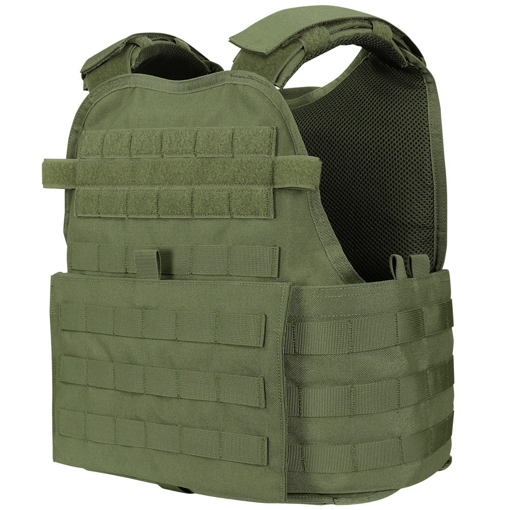Front view of the olive drab green Modular Operator Plate Carrier (MOPC) Gen II by Condor Outdoor on a white background