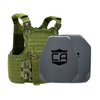 Green M.O.D. carrier with a AV2 shooters & SAPI cut steel plates featuring protective PolyShield Spall Coating