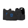 Black Condor Outdoor MOPC plate carrier with two CaliberX PRO Soft Armor wrapaound panels with blue CA decals - NIJ Level IIIA HG2 on a white background