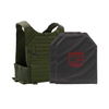 OD Green Caliber Armor Phantom Low visibility plate carrier with two SAPI cut CaliberX Core Soft Armor panels - NIJ Level IIIA HG2 on a white background