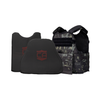 Black MultiCam Condor Outdoor MOPC plate carrier with two CaliberX Core Soft Armor wrapaound panels with red CA decals - NIJ Level IIIA HG2 on a white background