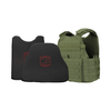 OD Green Condor Outdoor MOPC plate carrier with two CaliberX Core Soft Armor wrapaound panels with red CA decals - NIJ Level IIIA HG2 on a white background