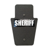 Front of black 12" x 18" Caliber Armor Pistol rated Level IIIA HG2 Ballistic Shield with SL handle with Sheriff logo on a white background
