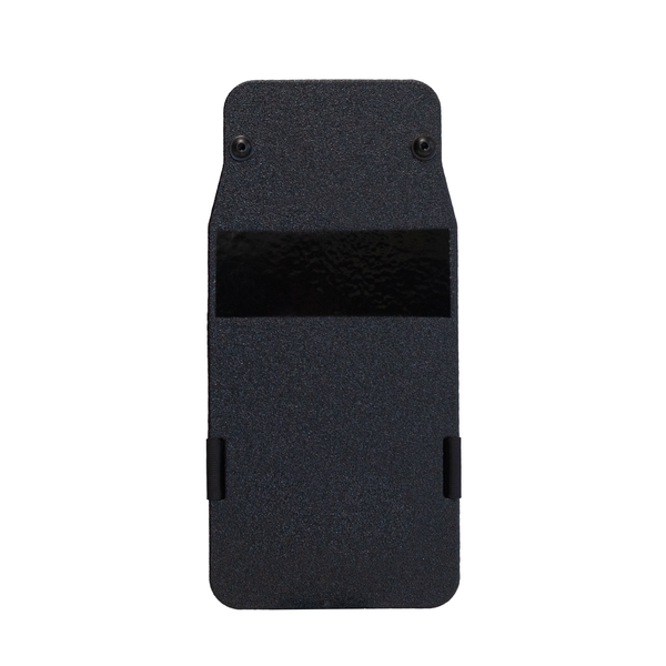 Front view of black 8" x 17" Caliber Armor Pistol rated Level IIIA HG2 Ballistic Shield on a white background