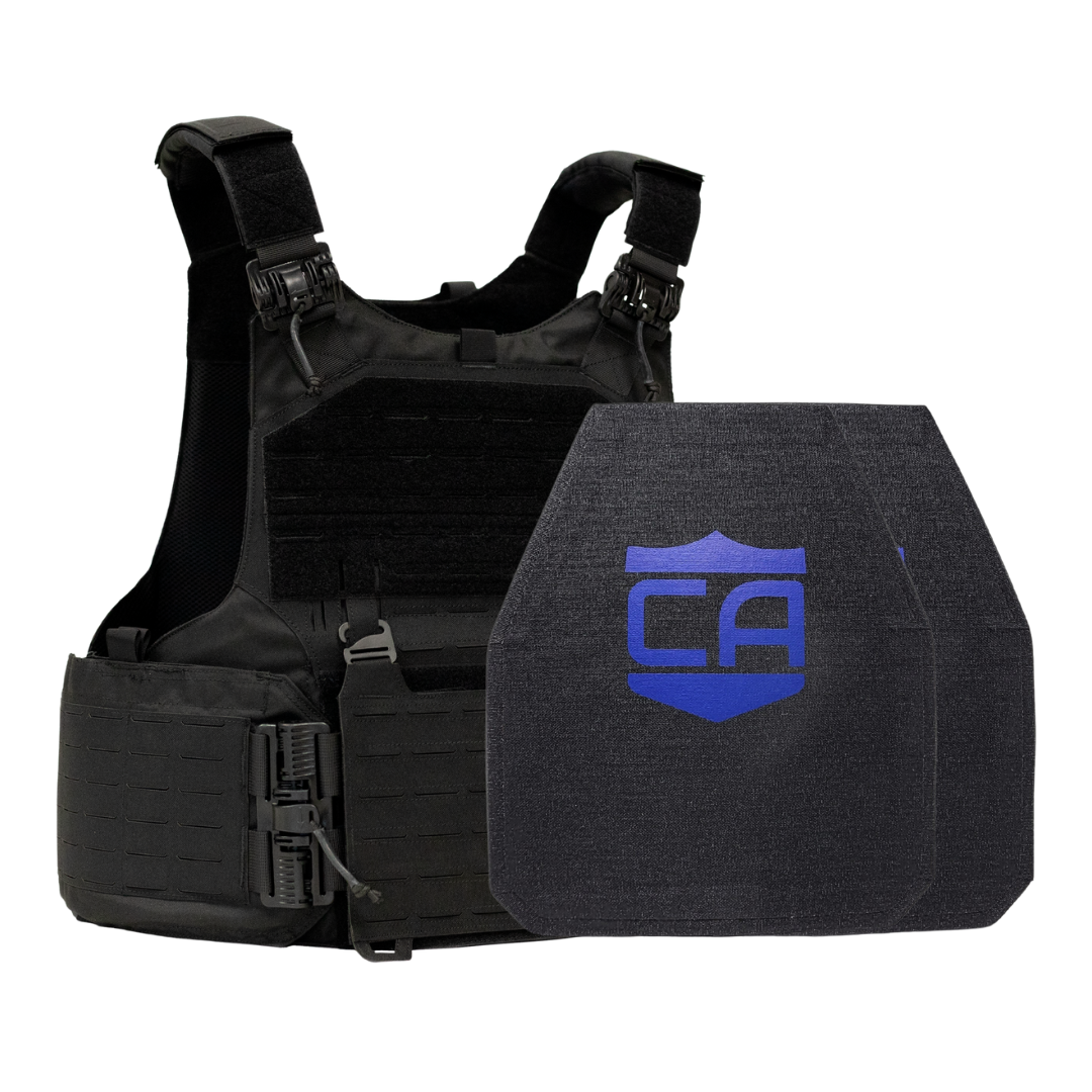 Black M.O.D. carrier with two LevelIV shooters cut ceramic plates
