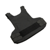 Rear view of Caliber Armor covert hybrid concealable carrier in black laying flat on a white background, dual elastic cummerbund