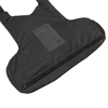 Interior view of Caliber Armor covert hybrid concealable carrier in black, showing the jersy mesh liner and zippered closure that secures the soft body armor within the vest 