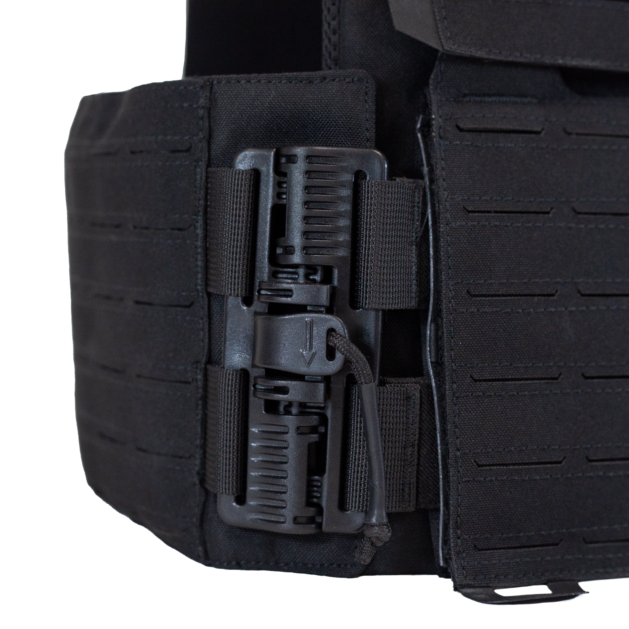 Black carrier with quick detach tubes on a white background
