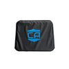 A black Vertx Tourist Sling backpack armor panel measuring 12" wide by 9" high with blue Caliber Armor Decal on a white background