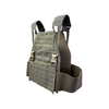 Side profile of ranger green DV8 Plate Carrier showing low-profile construction on a white background