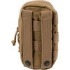 back view of the coyote brown Mini First Aid Kit (M-FAK) closed in a compact MOLLE-compatible pouch on a white background