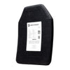 Back of NIJ Level IV hard body armor plate from the side showing the multi-curve shape that helps the plate naturally fit your body's curves