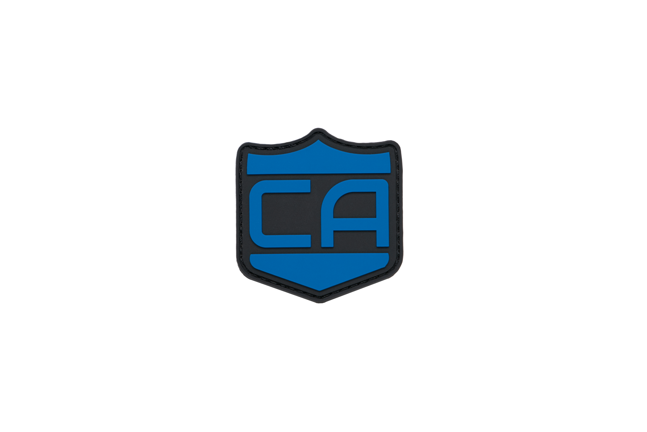 pvc patch with velcro backing that is the Caliber Armor logo in blue with the background being black, the image background is transparent