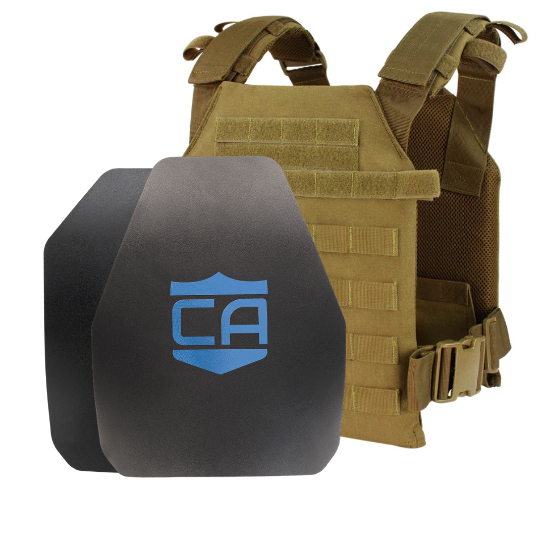 coyote brown AR550 Quick Response Package with SAPI and shooters cut armor plates with standard coating