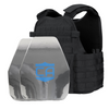 Front view of the AR550 Level III+ shooters cut Body Armor Package with black Condor MOPC plate carrier on a white background