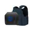 Front view of the AR550 Level III+ SAPI cut Body Armor Package with navy blue Condor MOPC plate carrier on a white background
