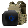 Front view of the AR550 Level III+ SAPI cut Body Armor Package with scorpion Condor MOPC plate carrier with standard coating on a white background
