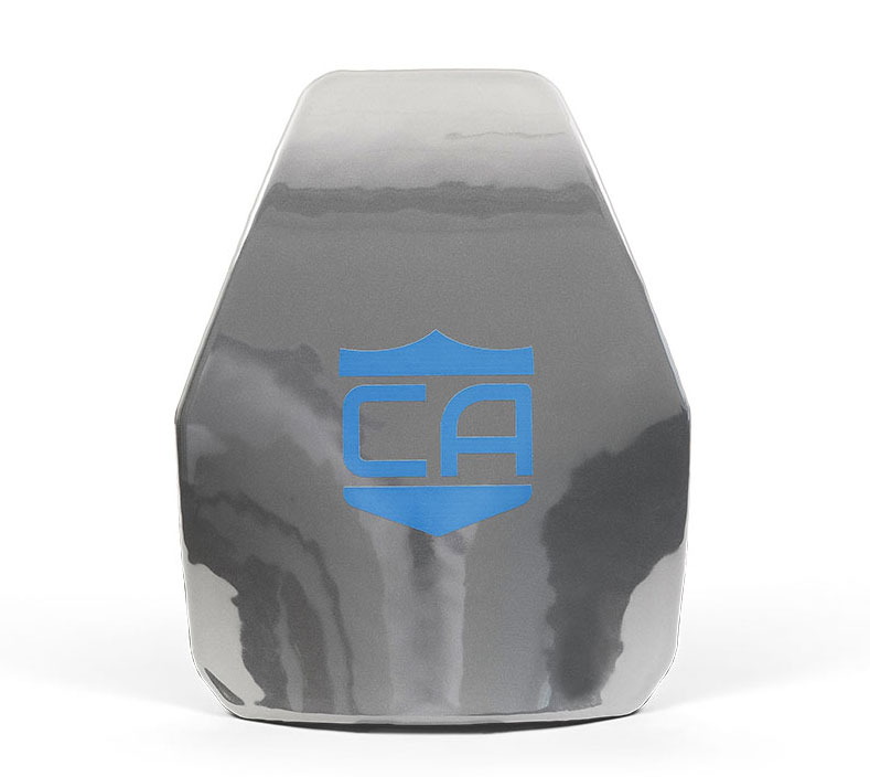 front view of shooters cut version of the AR550 III+ Multi-Curve Body Armor with optional PolyShield® Spall Protection on a white background