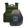 Front of the Caliber Armor AR550 III+ VISM Expert Body Armor Package in Green with standard coating