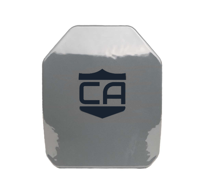 AV2 Multi-Curve RF2 SAPI style body armor plate with PolyShield coating on a white background