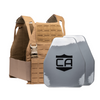 Caliber AV2 DV8 RF2 Body Armor Package with coyote tan DV8 plate carrier and AV2 RF2 armor plates shooters cut with polyshield coating