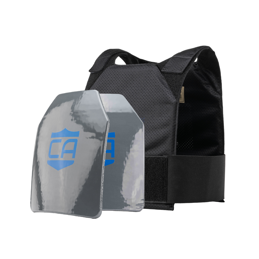 Front view of the black CaliberHX IIIA Gray Man Concealable Armor Package with iiia polyshield coating